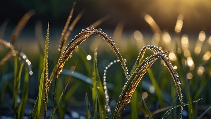 Wall Mural - grass with dew drops in the background