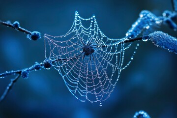 Sticker - Spiderweb with Dew Drops and a Spider in the Center