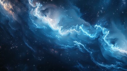 Wall Mural - Abstract Blue Nebula Background with Stars - Cosmic Space Art