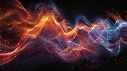 Wall Mural - Abstract Glowing Waves Background with Glitter Particles