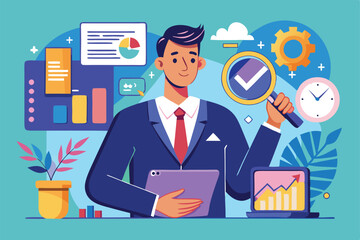 Manager auditing business data concept vector illustration 