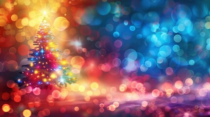 Wall Mural - Christmas Tree Lights Bokeh Background - Festive Holiday Design