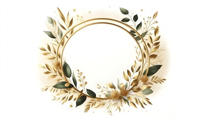 luxurious botanical gold wedding frame elements on white background include circle shapes, glitters,