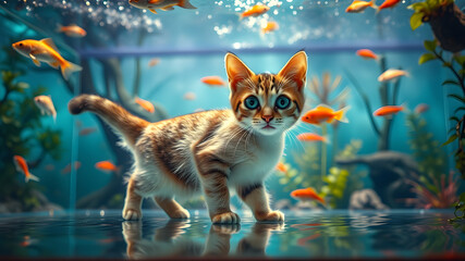 cat in the aquarium 