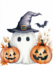 Wall Mural - halloween cute pumpkin with a scary face art illustration