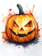Wall Mural - halloween cute pumpkin with a scary face art illustration