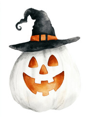 Wall Mural - halloween cute pumpkin with a scary face art illustration