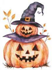 Wall Mural - halloween cute pumpkin with a scary face art illustration