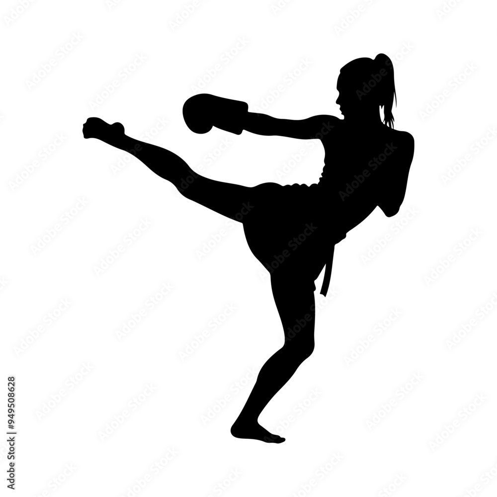 Female Kung fu Fighter vector silhouette isolated white background ...