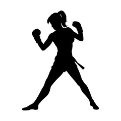 Wall Mural - Female Kung fu Fighter vector silhouette isolated white background