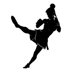 Canvas Print - Female Kung fu Fighter vector silhouette isolated white background