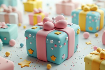 Colorful gift boxes with polka dots and candies