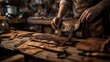 © subhan - old leather bag being made in the workshop