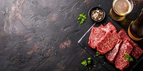 Wall Mural - Grilled Wagyu Beef with Beer in Japanese Cuisine