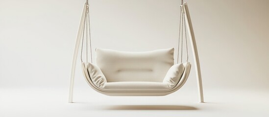 Wall Mural - 3D illustration of an ivory swing chair in a pastel, minimalist style.