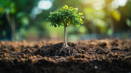 tree with its roots growing deep into the soil