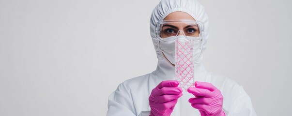 Wall Mural - scientist holding a DNA model, showcasing detailed genetic research.