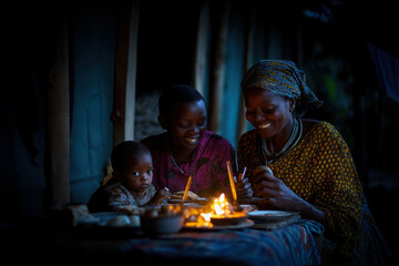 Sticker - African Family Having Dinner