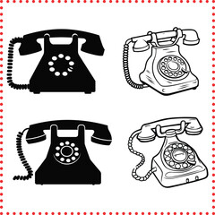 Old fashioned Telephone Silhouette Vector, Retro Communication Equipment Icon for Vintage Art and Design Projects