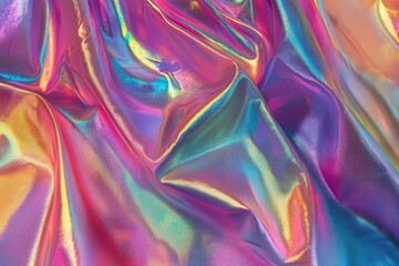 Processed collage of Iridescent fabric trendy cloth holographic texture. Background for banner, backdrop or texture for 3D mapping , ai