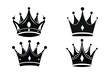 © Alamgir - Set of Royal crowns, black and white silhouettes, regal symbols, ornate designs, sharp detailed vector graphics, symmetrical shapes, monarchic emblems, majestic iconography,