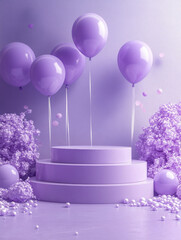 Wall Mural - Purple Balloons & Podium.