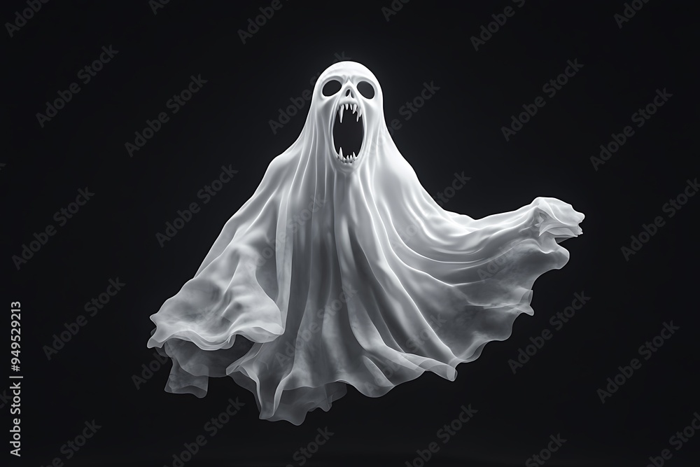 Spooky White Ghost Emitting a Terrifying Howl on a Simple Black ...