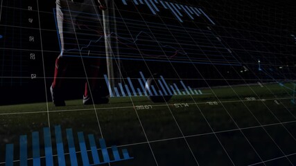 Poster - Kicking soccer ball, player over financial data charts and graphs animation