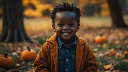 child toddler african boy halloween theme background portrait 