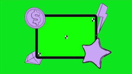 Wall Mural - cartoon animation of mobile phone – smartphone mockup with track points on green screen background