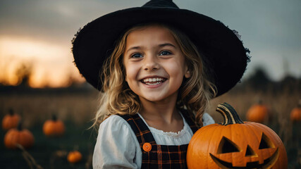 young kid caucasian girl halloween theme background portrait 