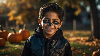 Poster - young kid hispanic boy halloween theme background portrait 