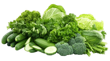 Wall Mural - Assorted Fresh Green Vegetables on a White Background