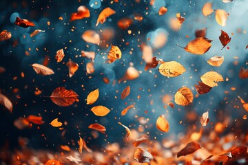 Canvas Print - Falling Autumn Leaves in a Whirlwind of Color