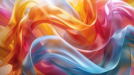 Poster - Abstract composition of colorful ribbons in motion. Generative AI.