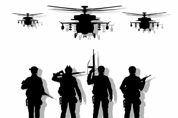 soldier, silhouette, army, military, vector, helicopter, force, war, support, terrorism, commando, police, sniper, defense, rifle, rescue, honor, protection, security, freedom, fighter, transportation