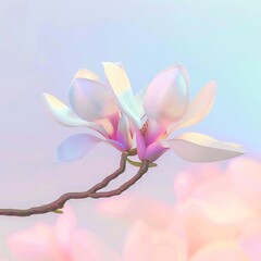 Canvas Print - Delicate white magnolia blossoms with iridescent sheen, on a soft pastel background.