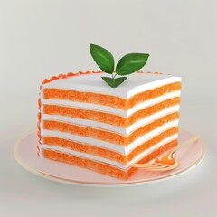 Sticker - Delicious layered cake with orange frosting on a white plate.