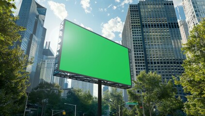 Fototapete - Large Green Screen Billboard in Urban Setting