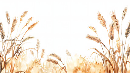 Canvas Print - Grain and Wheat Frame white Background watercolor