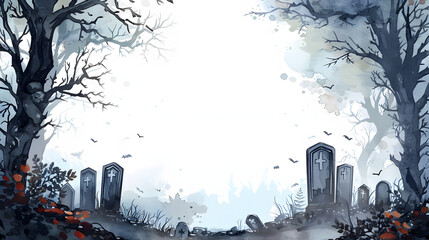 Wall Mural - Graveyard Frame white Background watercolor