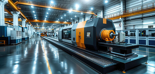 Leinwandbilder - A large-scale CNC machine tool processing at factory. Generative AI.