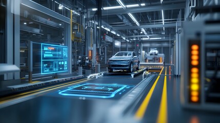 Wall Mural - photograph of a high tech vehicle testing facility within a smart factory