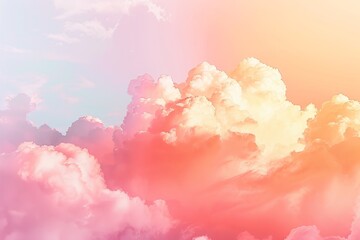 Canvas Print - A sky painted in soft hues of pink and blue, adorned with fluffy clouds, Soft hues of pink and orange spread across the sky