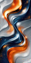 Wall Mural - abstract design of an orange, blue and silver colored background with flowing lines in the shape