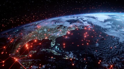 Earth with glowing network connections, representing global connectivity.