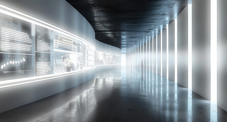 Fototapete - A graphic and textual display board that narrates the historical process, featuring the design language of some light strips. Generative AI.