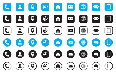 collection of connect icon set. contact us icon set phone email location chay website. social media 