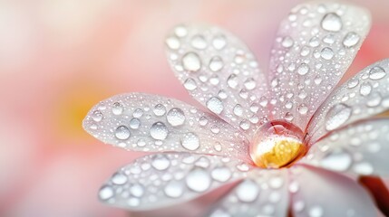 Wall Mural - Dew Drops on a Pink Flower Petal.