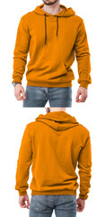 Sticker - Isolated man wearing orange hoodie, blank design mockup